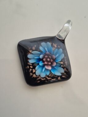 Murano Blue and Black Floral Glass Pendant